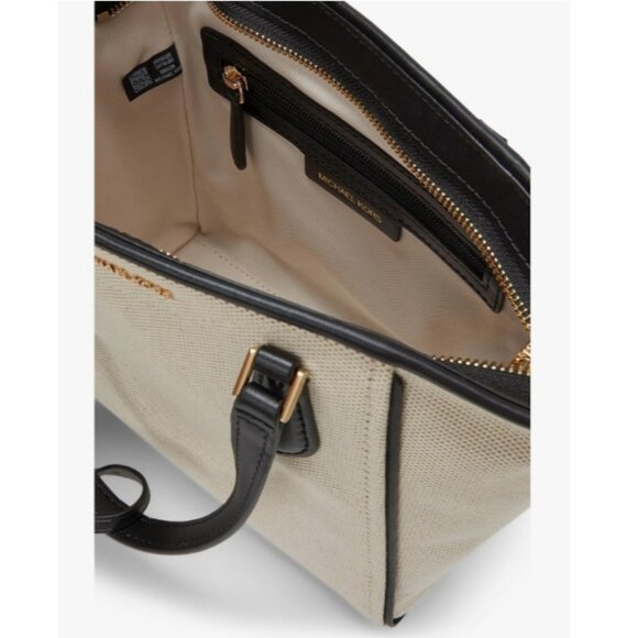 MICHAEL KORS Taryn canvas small tote crossbody bag- Natural/ Black - Picture 11 of 14